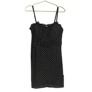 AUW Women's Black Gold Dot Ruffle Mesh Sheer Mini Dress Size XL